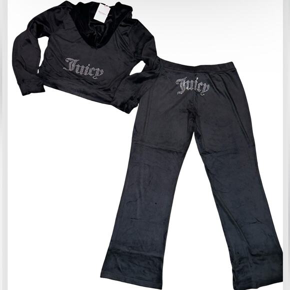 JUICY COUTURE BLACK LIQUORICE OG BLING RHINESTONE VELOUR TRACKSUIT SWEATSUIT NWT - Picture 4 of 11